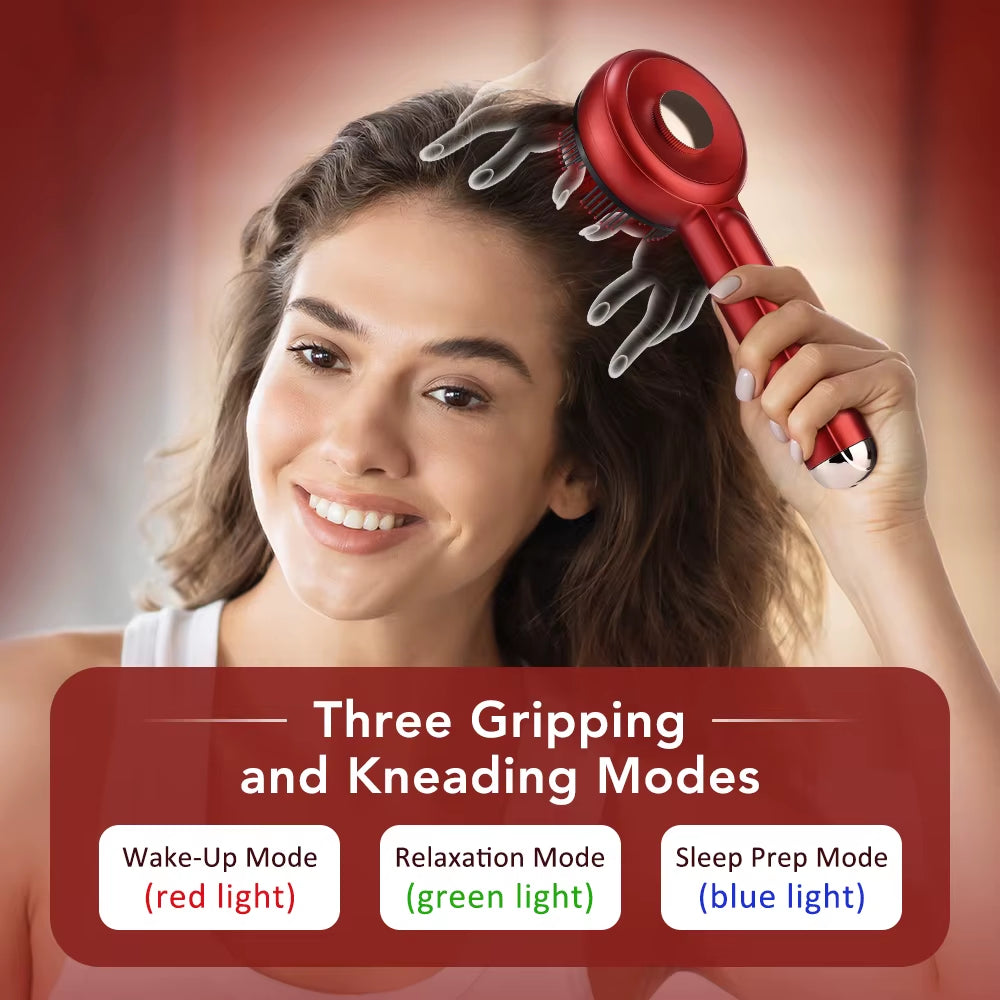 Electric Scalp Massage Comb Blue Red LED Light Therapy EMS Scalp Massager Anti-Hair Loss Oil Applicator Hair Massage Brush